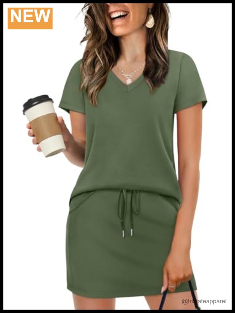 Women's 2-Piece Skirt Set V-Neck Top & Tennis Skort with Built-in Shorts